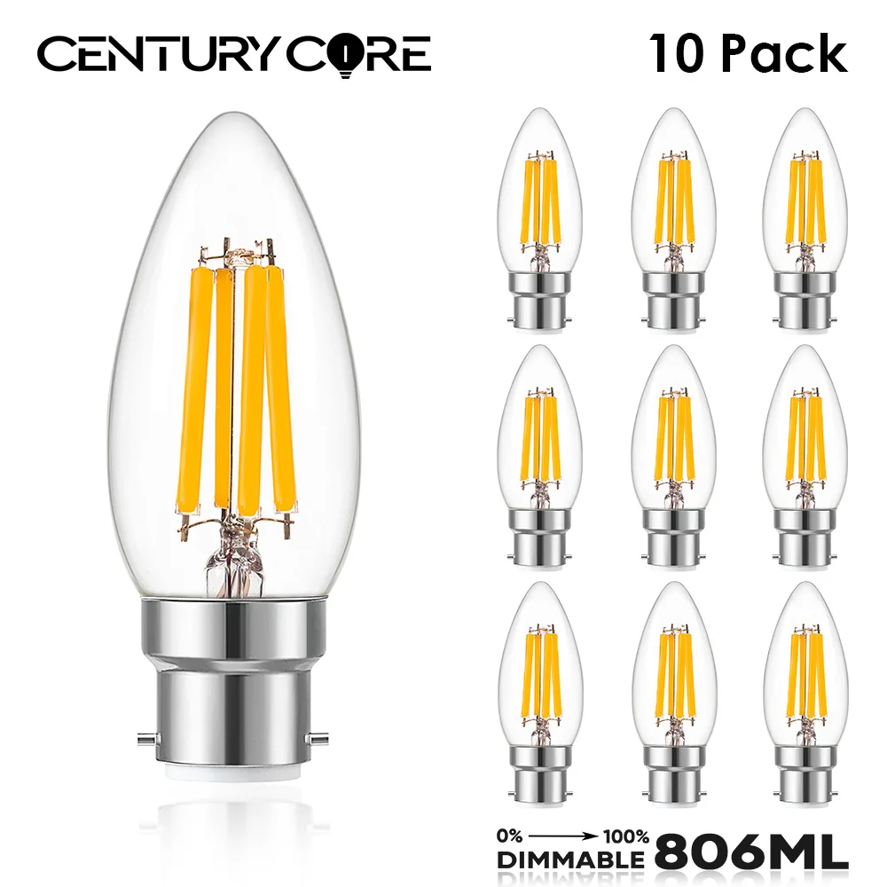 Vintage C35 B22 Led Bulb 220V Dimmable Light 6.5W 806ML Candle Filament Lamp High Lumen Warm White Chandelier Replaceable Bulbs