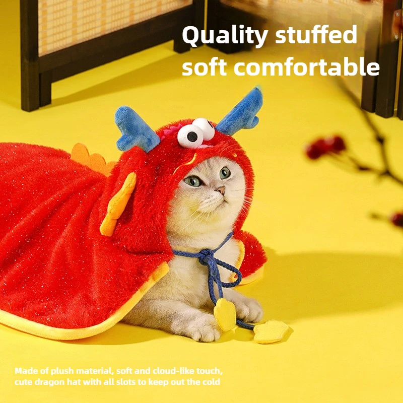 zeze@ Winter Warm Fleece Cloak for Pets, Windproof Cloak, Dragon, Thickened, Dog Clothes, Accessories for Cats