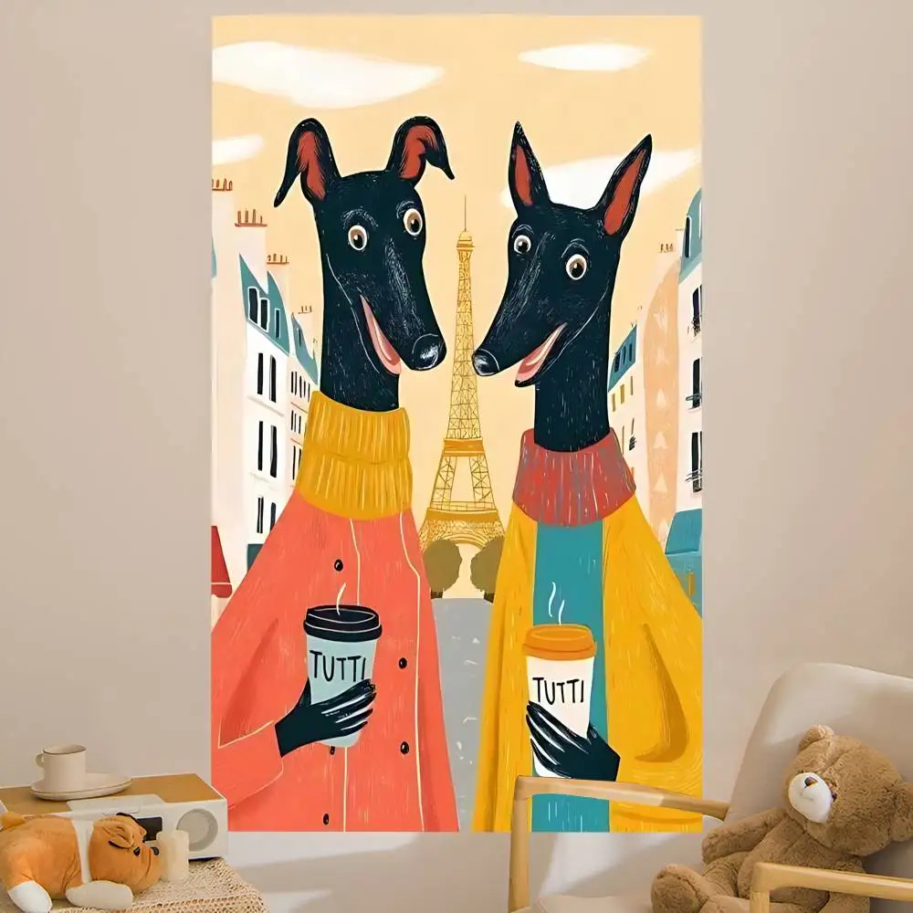 Modern Whimsical Animal Greyhound Print DIY Wall Tapestry for Living Room Home Dorm Decor Wall Art Decor