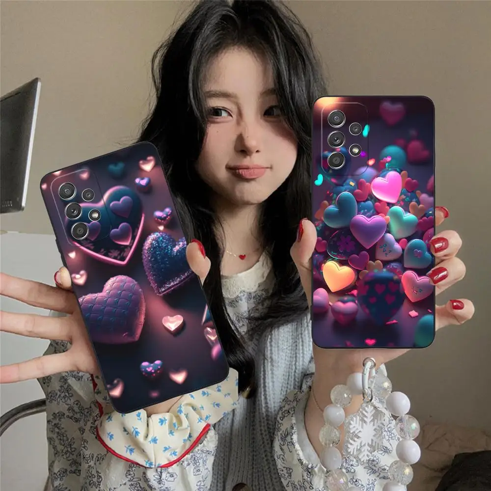 Y2K Glowing Hearts Mobile Phone Case for Samsung Galaxy M55 54 42 35 34 33 32 23 22 15 14 13 12 F55 5G Colorful Cover Cover