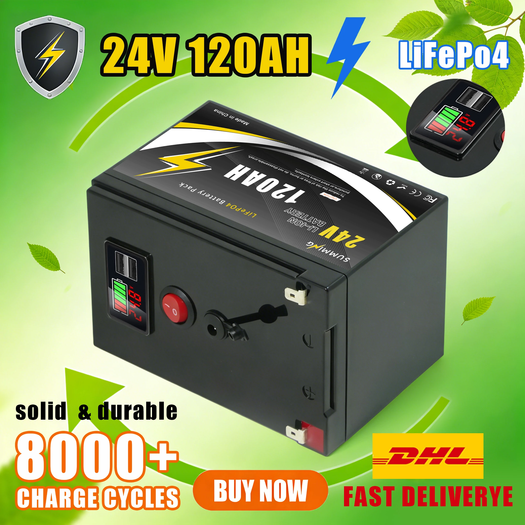 

24V Rechargeable Battery 120AH SolarBattery with BMS-Optimized for Home Solar Systems, Off-Grid Living, RV&BoatElectric