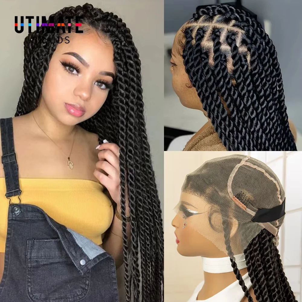 Twist Corchet Braided Wigs for Black Women Twisted Braids Wig 34 Inches Full Lace African Braiding Hair Box Braided Wig