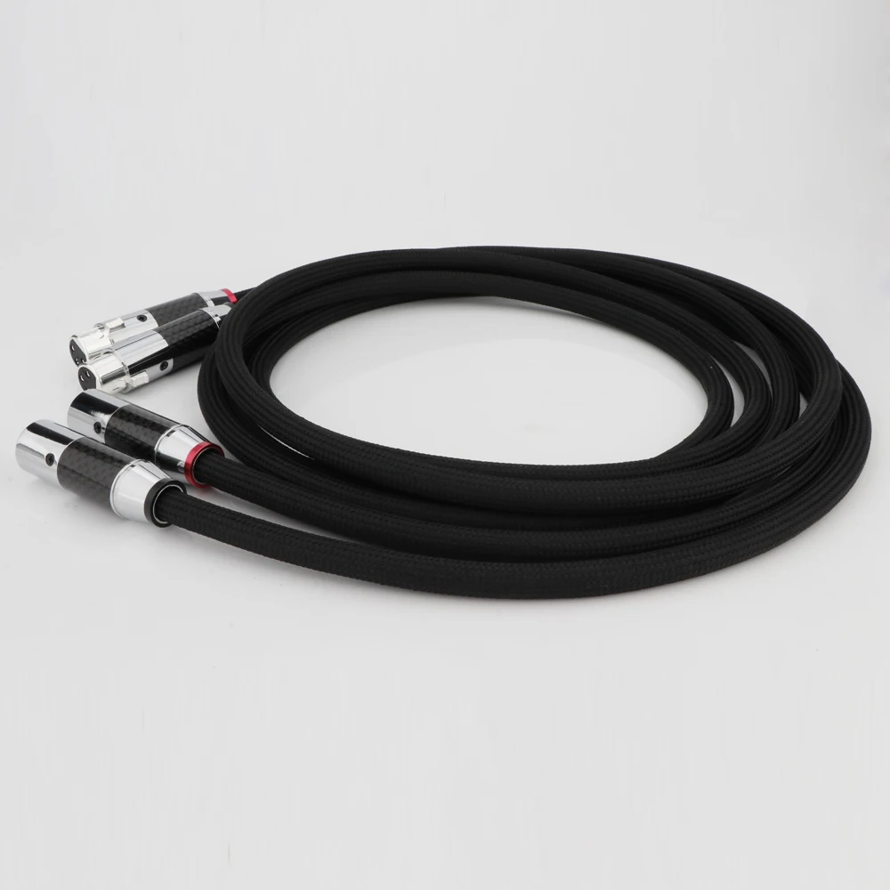 Кабель Hi-Fi XLR между мужчинами и женщинами, микрофонный кабель XLR, черная нейлоновая оплетка из углеродного волокна, аудиофильский сбалансированный соединительный кабель