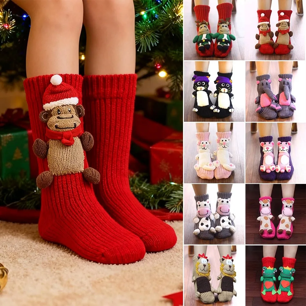 

New 3D Prints Christmas Socks Thick Warm Novelty Floor Socks Breathable Hand Crocheted Animal Socks for Men & Women