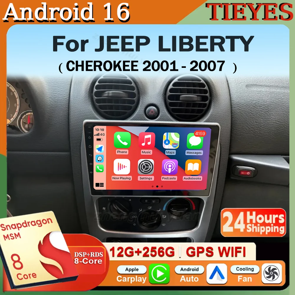 For JEEP LIBERTY CHEROKEE 2001 2002 2003 2004 - 2007 Android 16 Carplay + Android Auto Car Radio Navigation QLED Multimedia