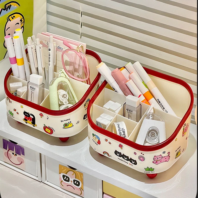 Large Capacity Pen Holder Inclined 6-Grid Cute Storage Box, Office High And Low Partition Ladder Style Storage Pen Holder
