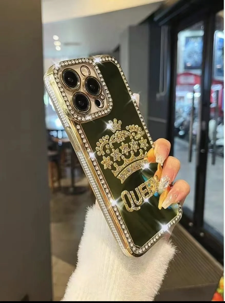 Lucky  luxury golden Iphone case DIY Queen use case for iPhone 16 15 14 13 12 11 and Huawei all of model