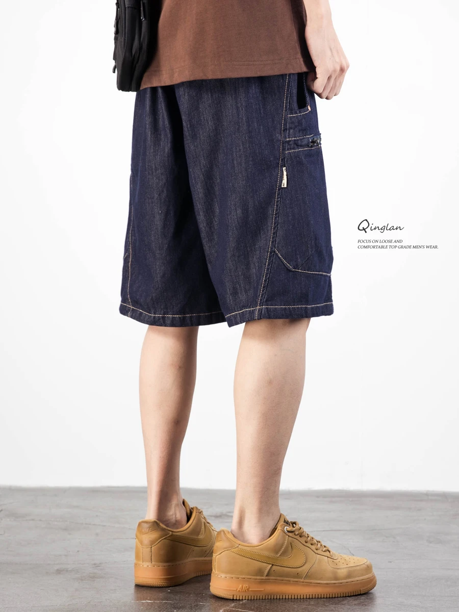 ضوء كشكش الأمريكية الرجعية عارضة الدنيم orts الرجال فضفاض كبير الحجم العصرية العلامة التجارية اللون الأصلي Haome خمسة أجزاء الصيف Th... #5