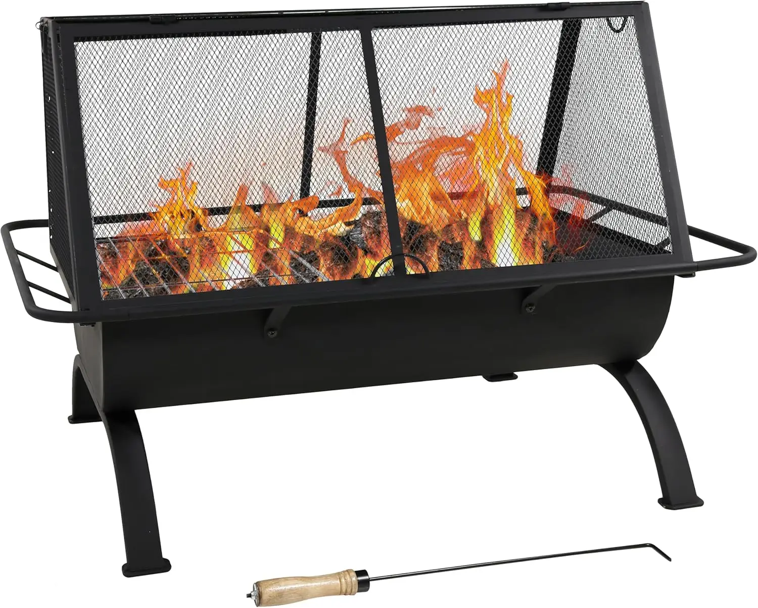 36-Inch Modern Steel Garden Outdoor Fire Pit With Grill-Outdoor Fireplace With Cooking Grate Spark Screen Cover & Poker