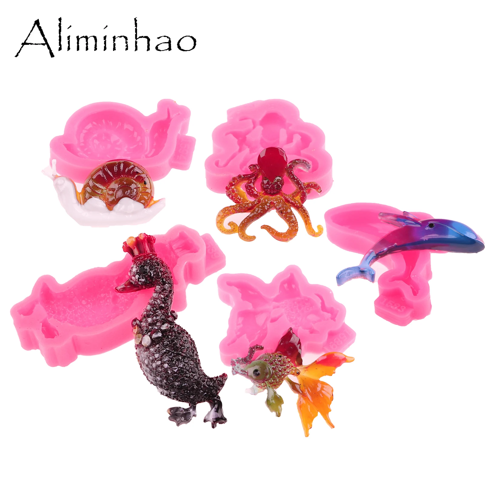 쥬얼리용 실리콘 몰드, DIY 공예, 초콜릿 케이크 몰드, 닭, 오리, 개구리, 돌고래, 달팽이, 문어, 금붕어 송진, B1571