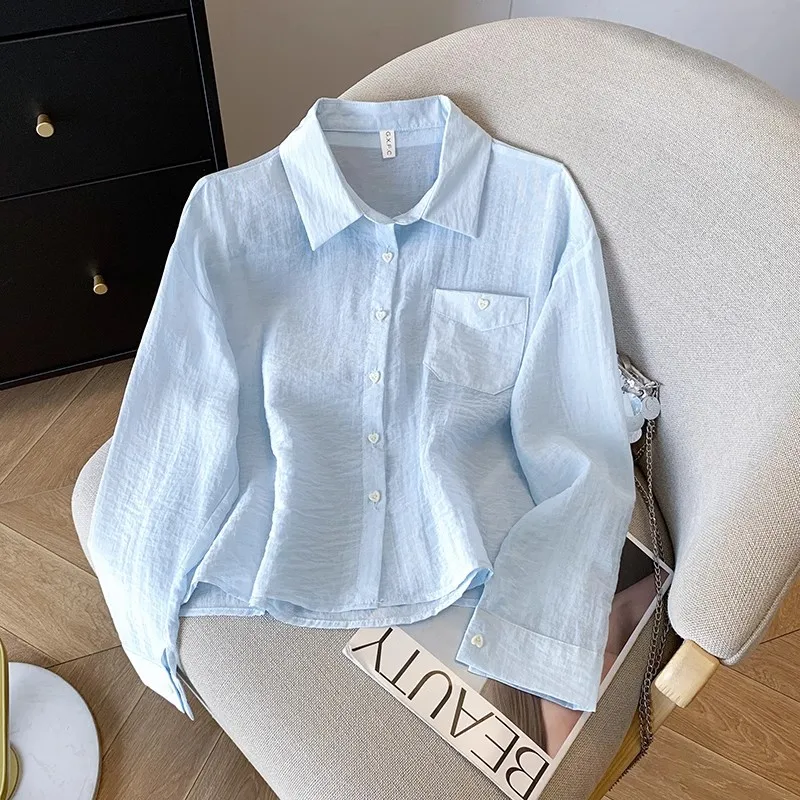 

Синяя легкая дышащая летняя солнцезащитная одежда irt, женская модная верхняя одежда, кардиган, топ свободного покроя, длинный све Ne