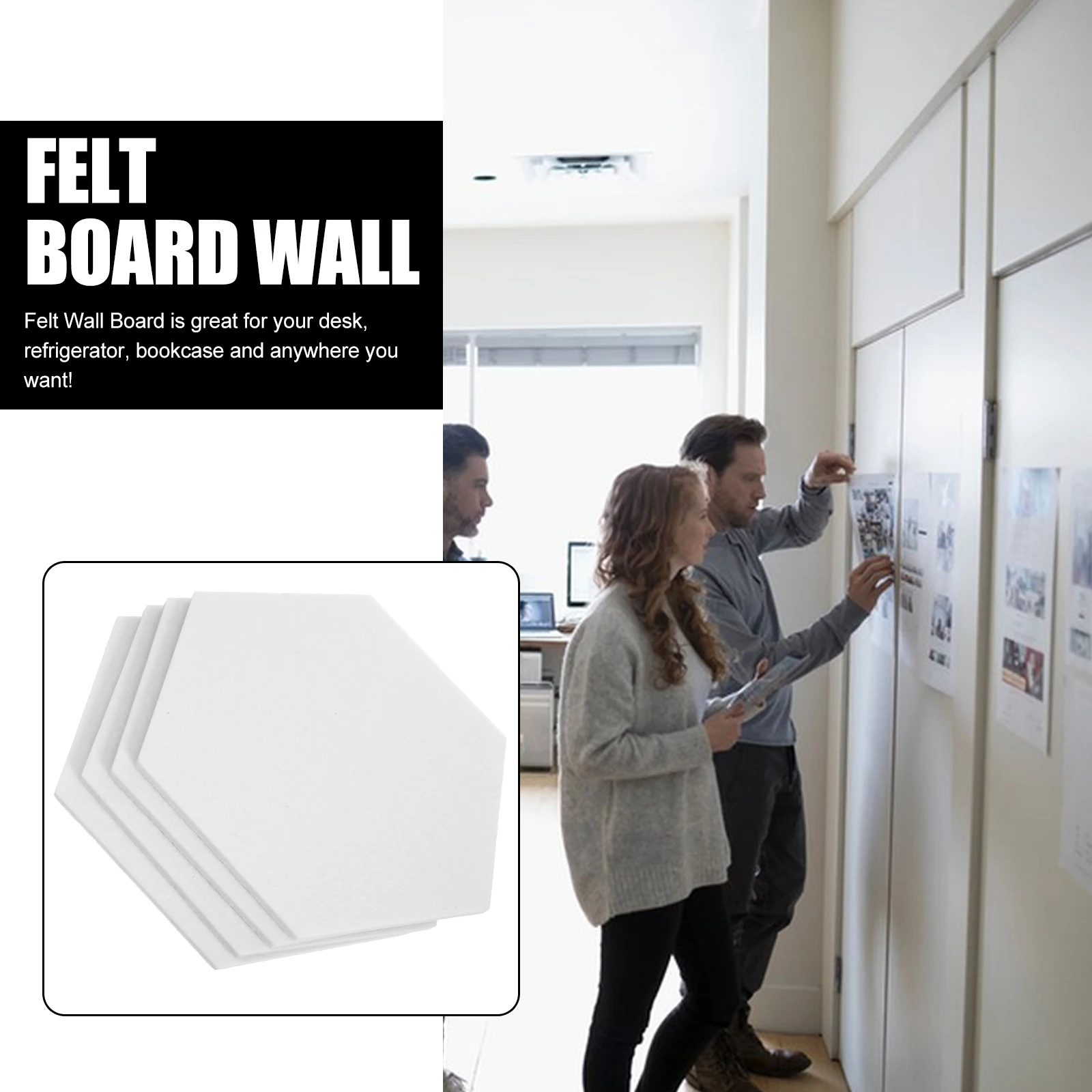 

4pcs Hexagon Message Felt Bulletin Board Self-Adhesive Wall Memo Notice Board Display Tiles for Office Classroom Refrigerator