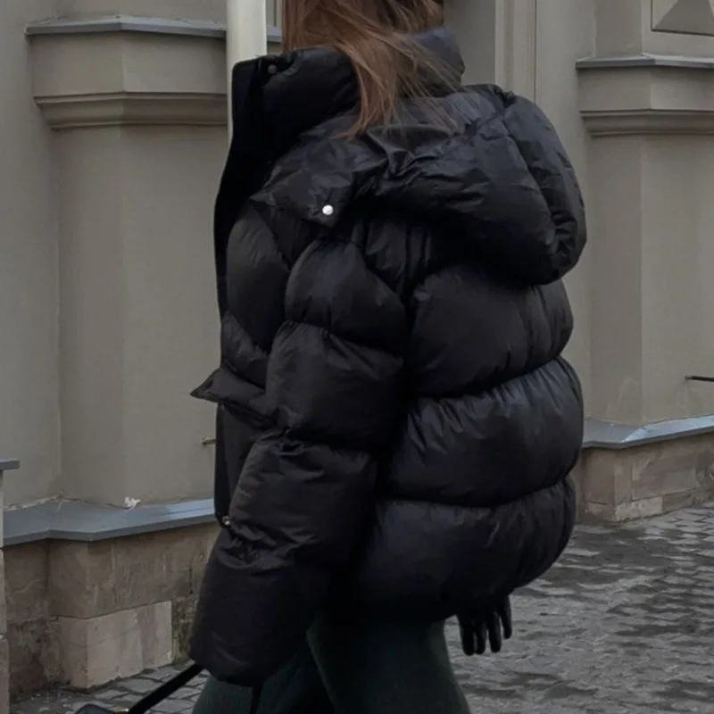 HKSH 2025 hiver nouveau manteau rembourré pour femme à capuche poches zippées couleur unie polyvalent foncé élégant Ins chaud ouaté veste HK14923