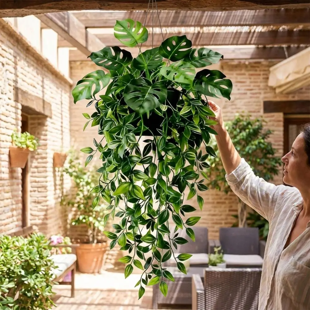 Realistic Artificial Ivy Hanging Plant Mandala Leaf Waterproof Fake Vine Hanging Basket Anti-fade Real Touch Faux Trailing Plant