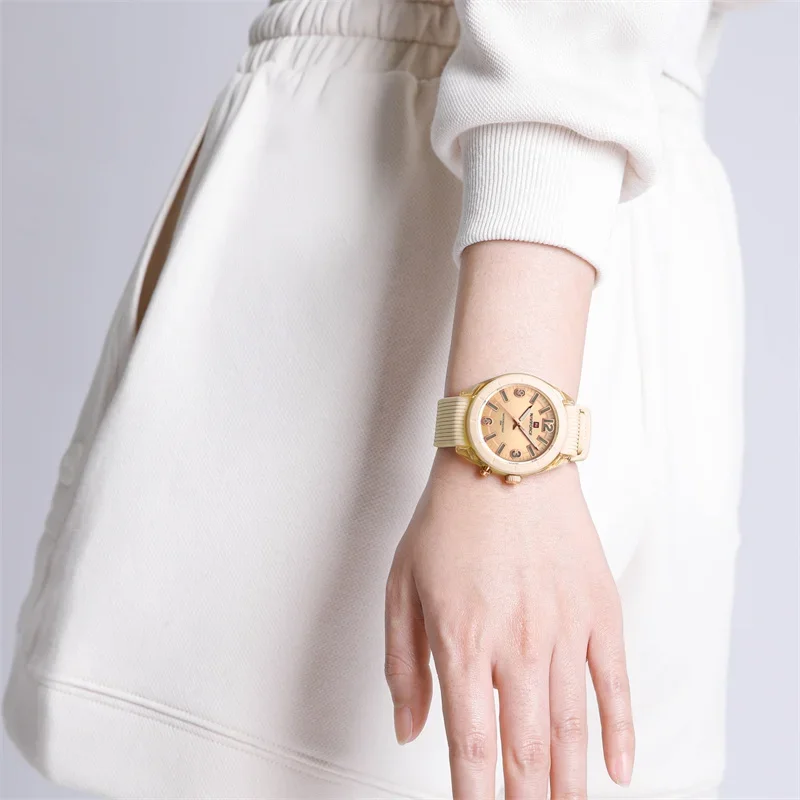 Relojes NAVIFORCE para mujer, elegante reloj de pulsera de cuarzo con correa de silicona creativa a la moda para mujer, reloj resistente al agua,