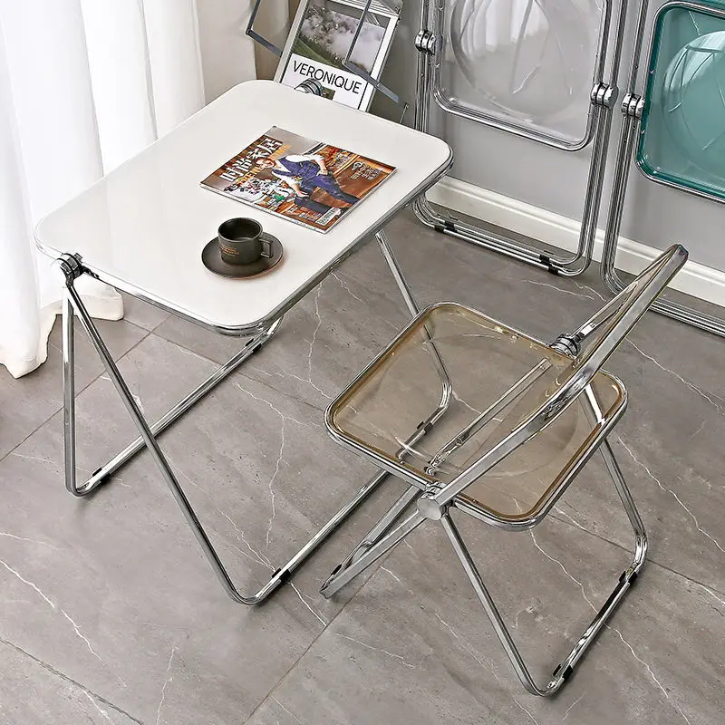 Transparent acrylic folding table high appearance level folding table and chair combination dormitory bedroom folding table