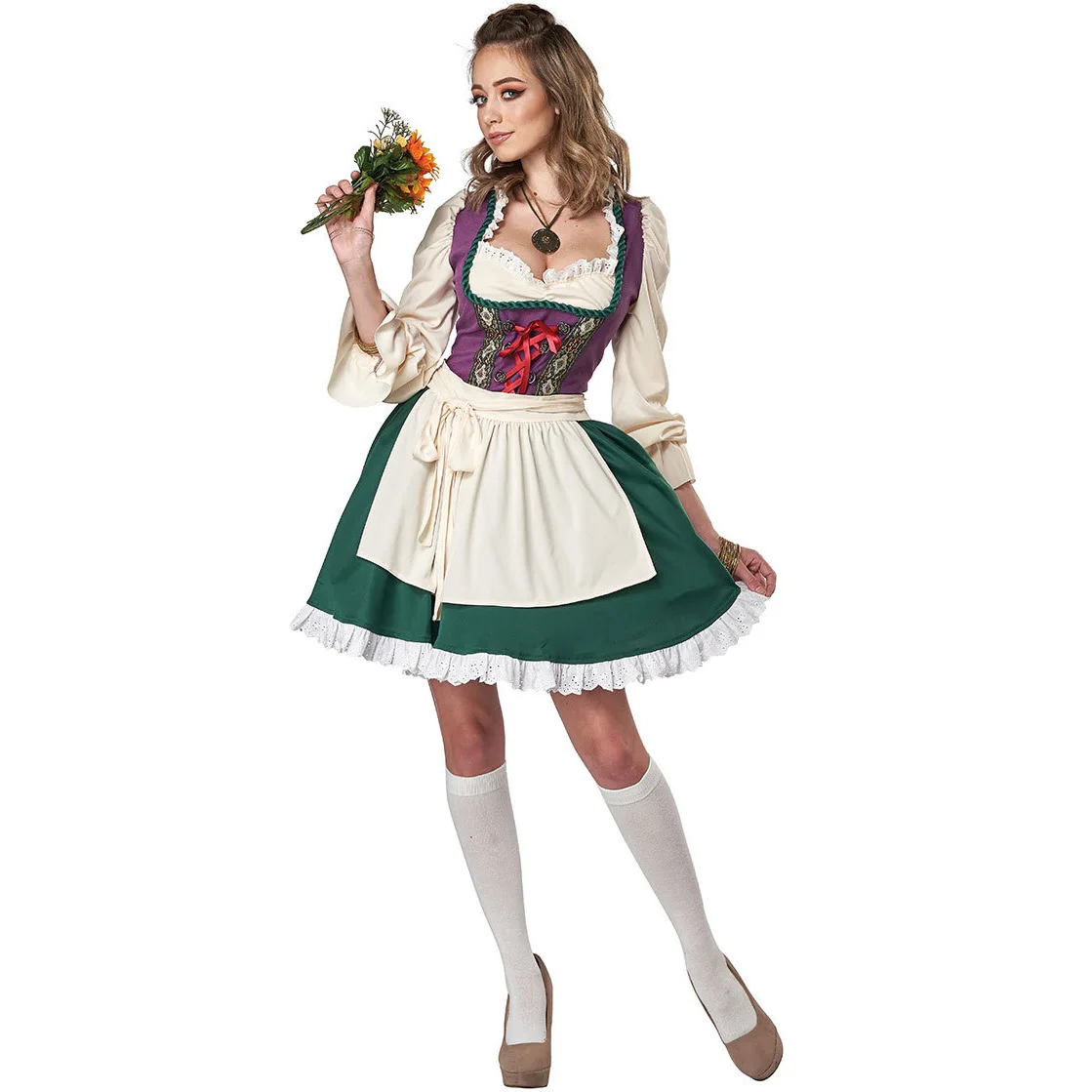 Carnival Lady Oktoberfest Dirndl Dress Bavarian Tavern Wench Waitress Maid Costume Cosplay Halloween Fancy Party Dress