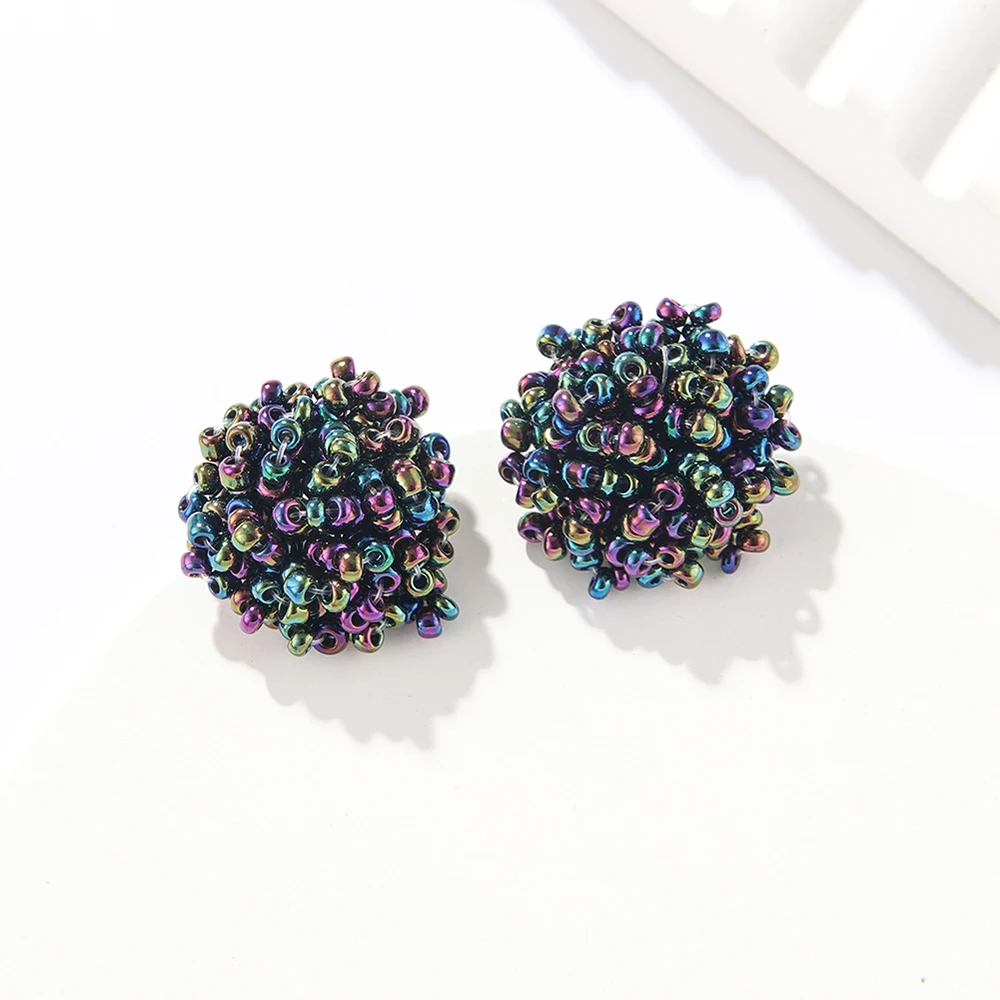 New Arrival Jewelry Accessories Bohemia Handmade Beads Small Simple Semicircle Colorful Beaded Stud Earriings for Women 2022