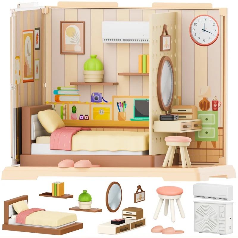 MINIATUROWY Model Pokoju do Spania Puzzle 3D Seria Super Store Happy Meals Kuchnia Plastikowy Zestaw DIY Miniatura Domu Klocki Konstrukcyjne