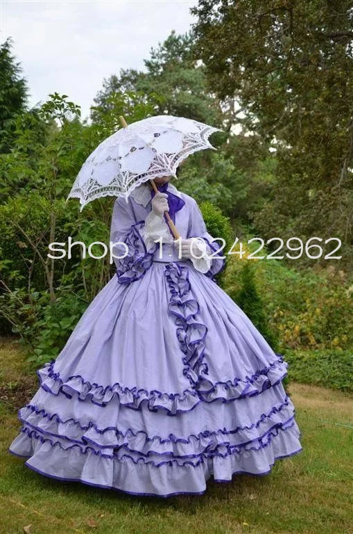 Lilac Purple Victorian Walk Tea Evening Dress for Women Half Sleeve Ruffles Ruched Bustle Corset Prom Gown History Fashion