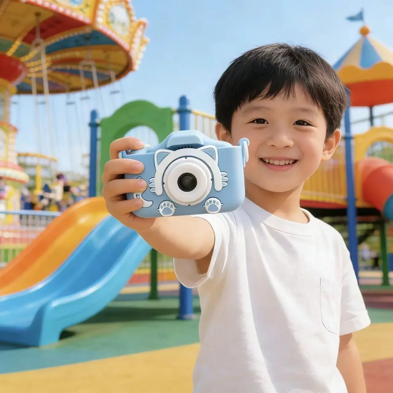 

New Blue/Pink Cat Kids Camera Cartoon Design HD Dual Lens High Resolution Cartoon Shell Intelligent Focus Adjustment Auto Focus