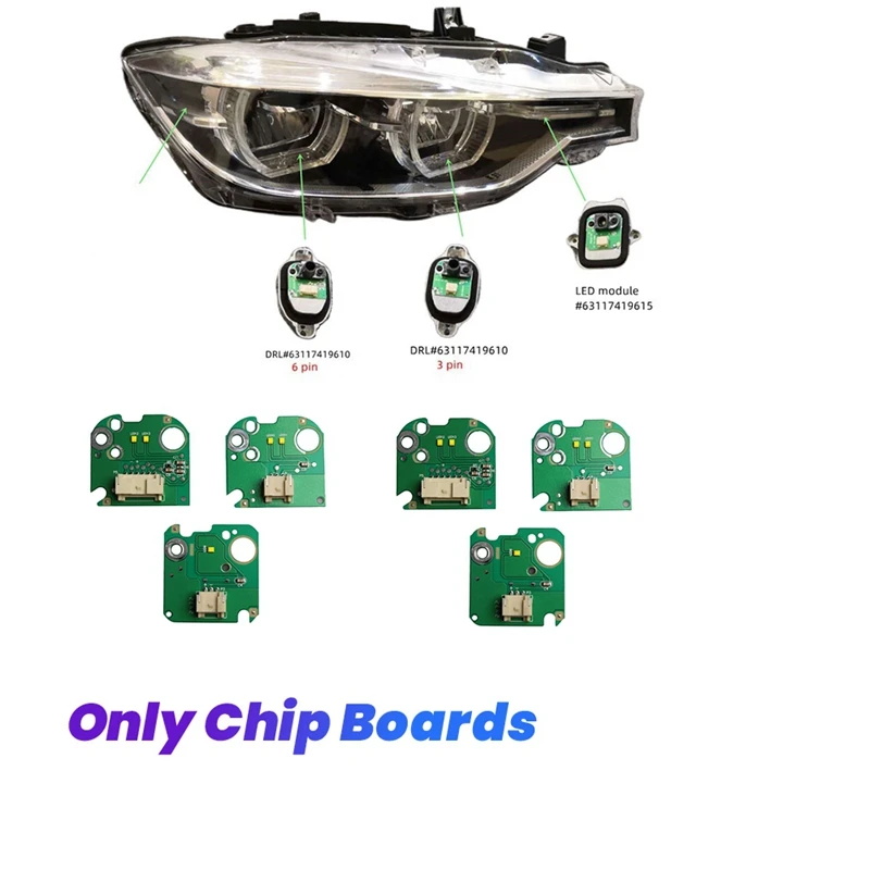 6Pcs/Set Car Headlight LED Chip DRL Boards For BMW F30 F31 F35 LCI 2014-2019 63117419615 63117419618 63117419610