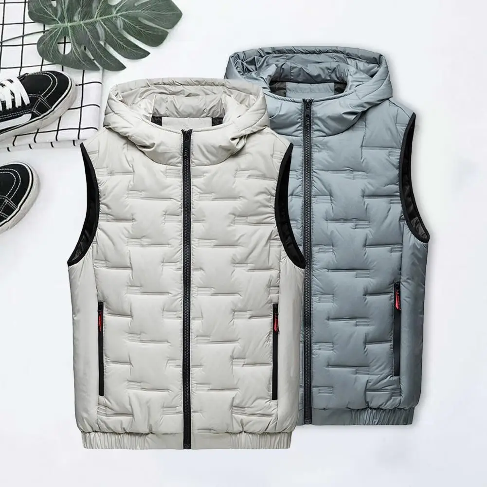 Winter Hooded Vest Men Pleated Solid Padded Vest Windproof Warm Sleeveless Jacket Homme Casual Waistcoat Thicken Parkas