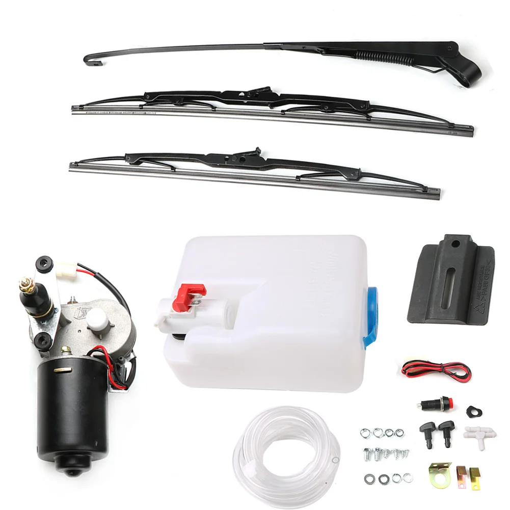 UTV Electric Windshield Wiper Motor Kit Wiper Assembly for Polaris Ranger Honda Washer Reservoir Pump Bottle Jet Wiper DC12V 30W