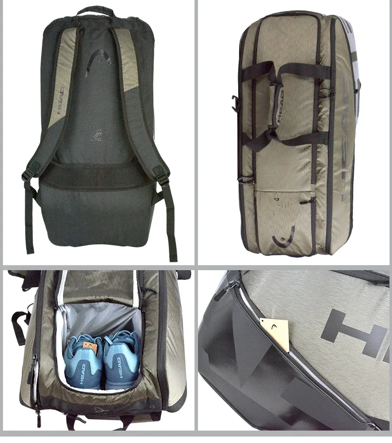 HEAD Tennis Racket Bag Large Capacity Backpack Racket Sports Bags Travel Bag Badmintor Tennis Racket Bag WithShoe Compartment