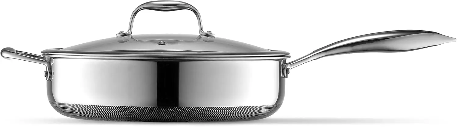 HexClad Hybrid Nonstick 4.5 Qt Deep Sauté Pan and Lid, Dishwasher and Oven-Safe, Induction Ready, Compatible with All Cooktops