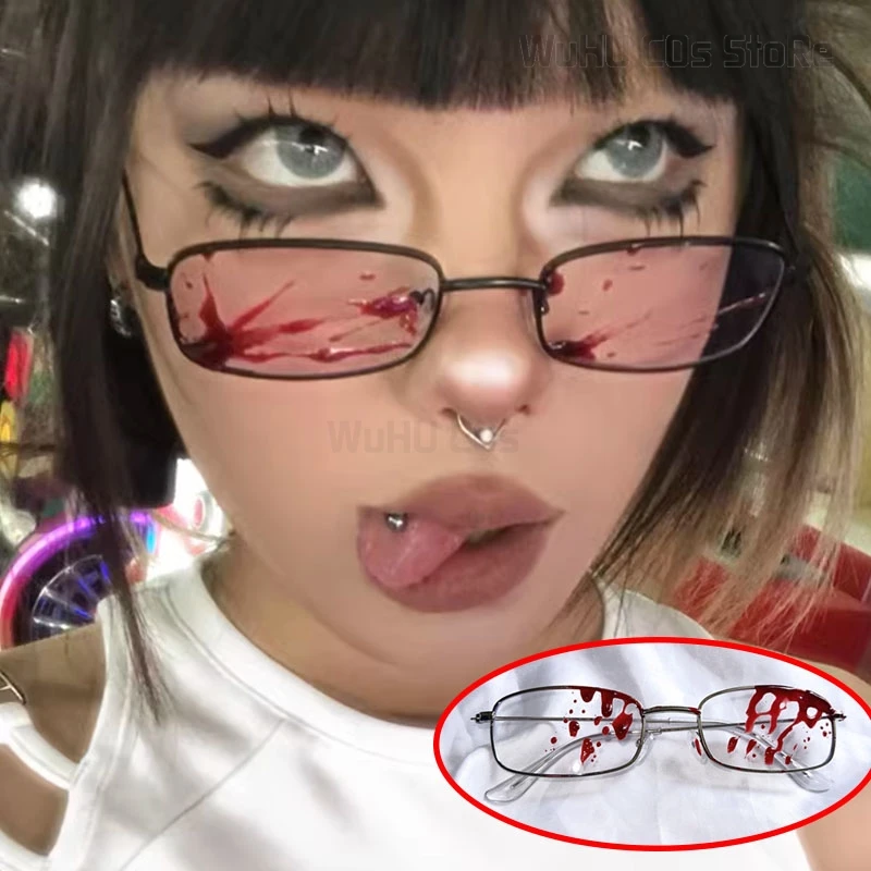 Bloodstains Glasses Punk Decors Jirai Kei JiraiKei Glasses Yandere Gothic Cosplay Sexy Crazy Props Woman Men Halloween Roleplay