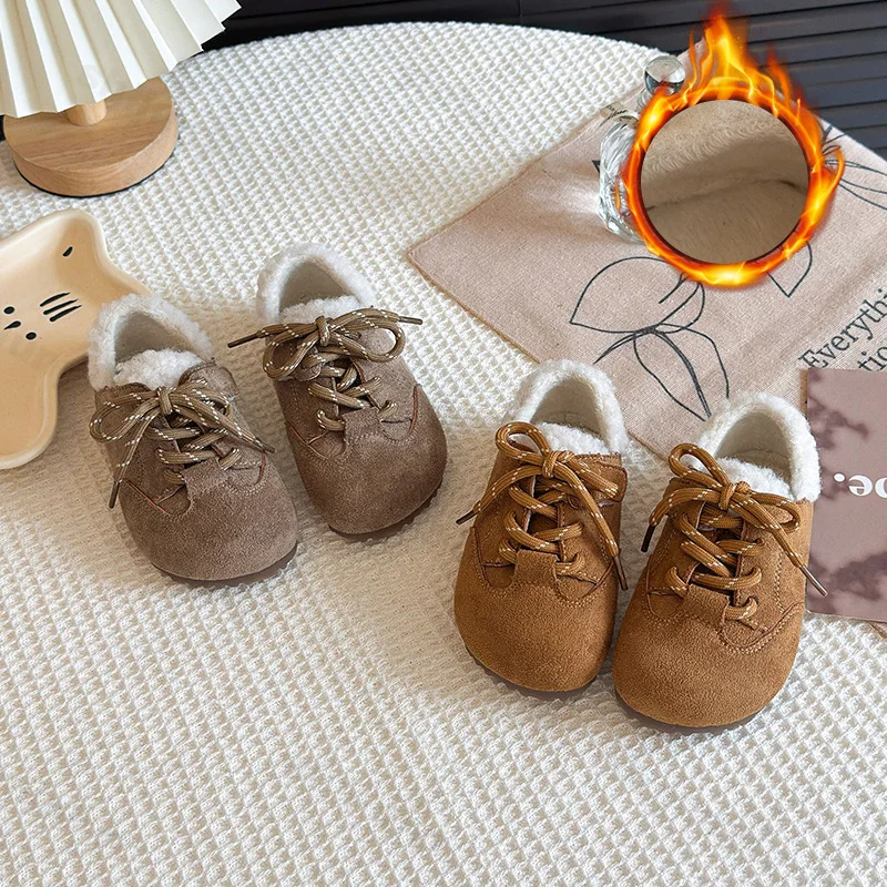 

Childrens' Retro Thickern Low Top Hairy Single Shoes 2025 Winter Boys' Fashion Versatile Plush Comfortable Non Slip Cotton Shoes