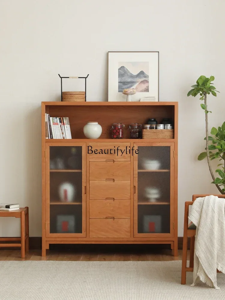 New Chinese Style Black Walnut Solid Wood Simplicity Sideboard Cabinet Tea Storage Cabinet Multifunctional