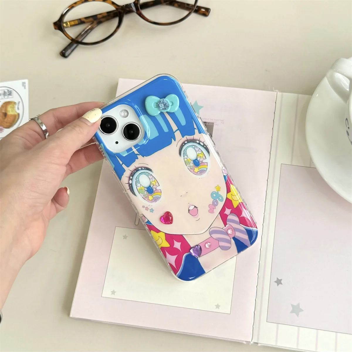 Cartoon Anime Iridescente Shining Eyes Custodia a doppio strato per iPhone 16 15 14 13 Pro Max Cover posteriore per 15 Pro Max Capa
