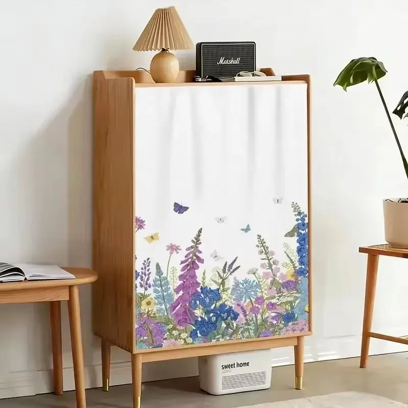 VIKAMA Floral Butterfly Cabinet Door Curtain Cover Print Furniture Dust Cover No Pole 2D Flat Print Machine Washable Home