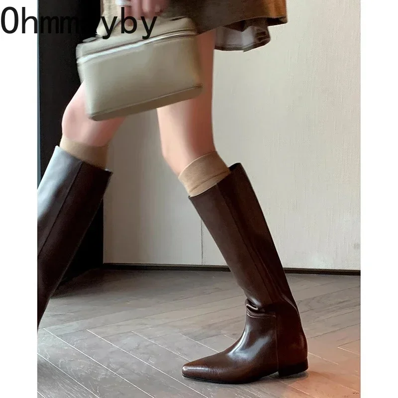 Designer Vintage Women Knee High Boots Fashion Slip On Long Booties Autumn Winter Low Heels Ladies Warm Short Plush Shoes