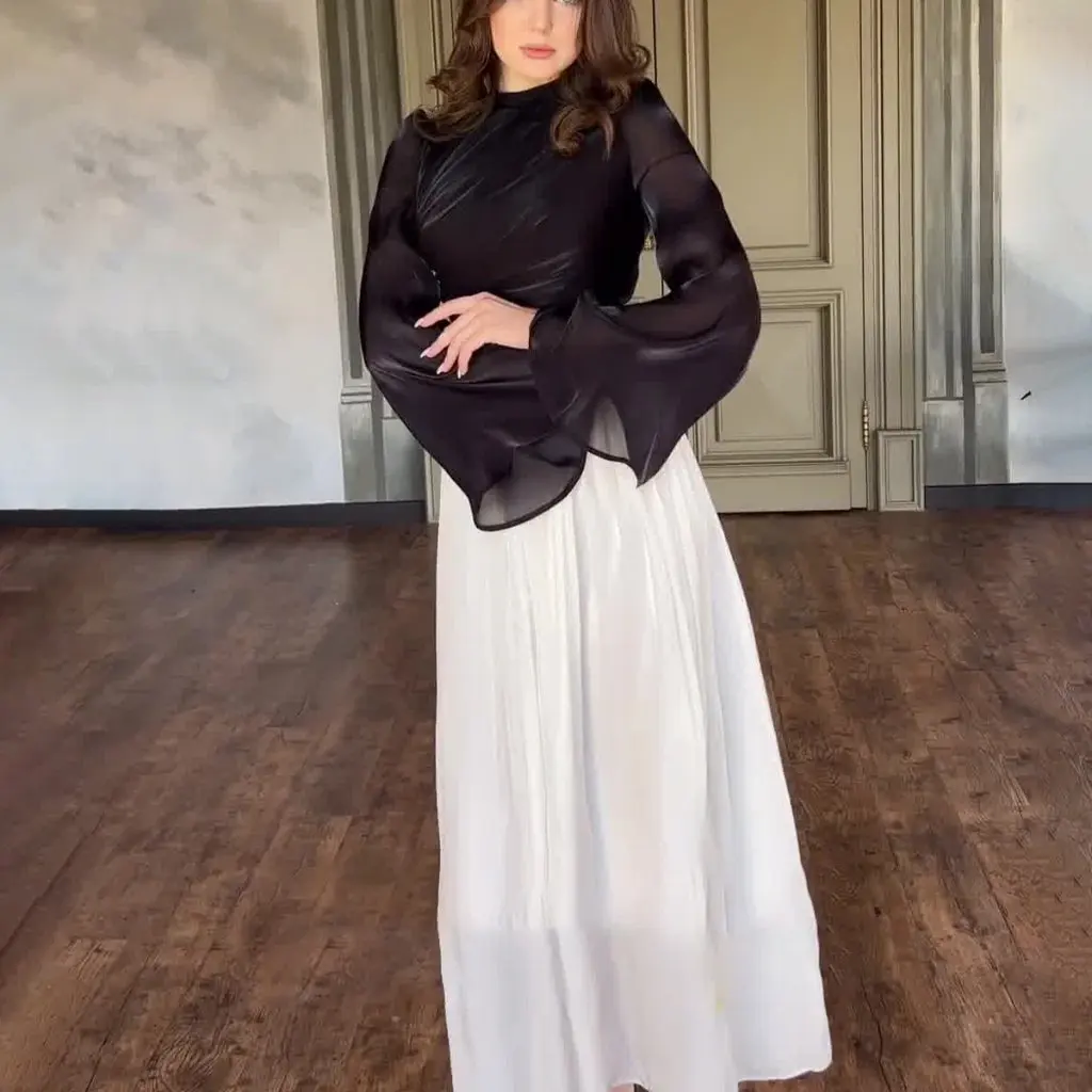 Ladies Mercerized Dress Slimming Waist Design Autumn New European American Style Women's Clothing