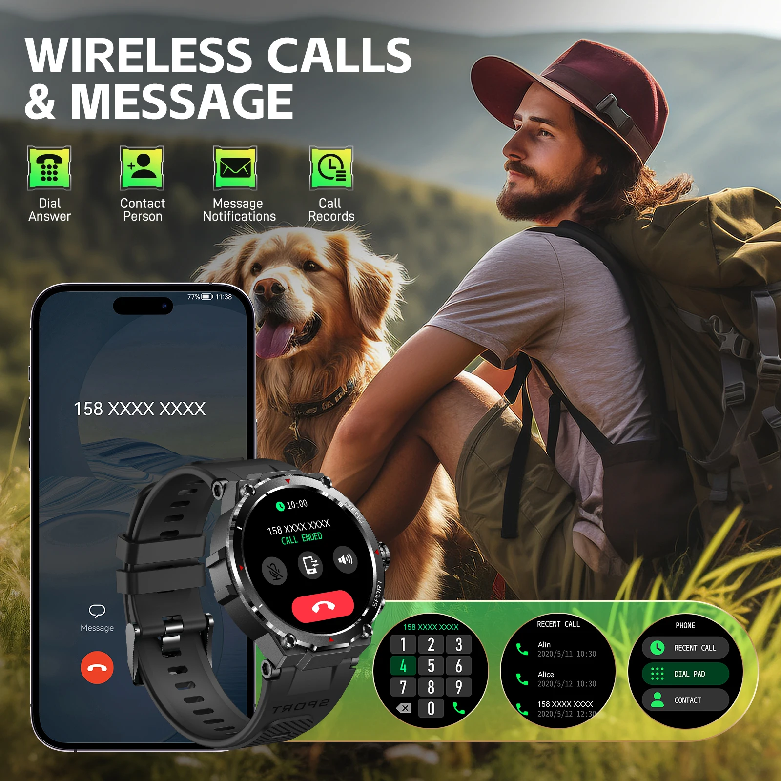 EIGIIS Military Smart Watch for Men 1.32’’ HD Rugged Fitness Tracker with Heart Rate Sleep Monitor Pedometer Sports smartwatch