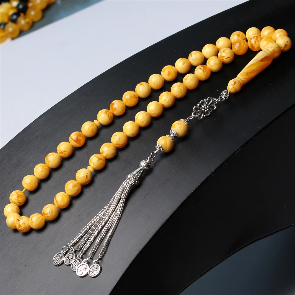 Tasbih muzułmański bursztynowy różaniec materiał żywiczny Islam różaniec handmade biżuteria Misbaha Sibaha Tasbeeh