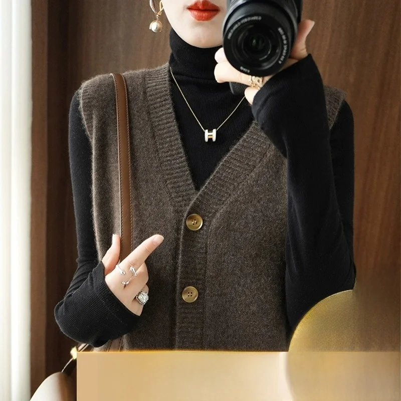 

00% вязаный жилет Camere, женский кардиган с v-образным вырезом, свободный универсальный свитер больших размеров, однотонный, для поездок на работу, с задницей...