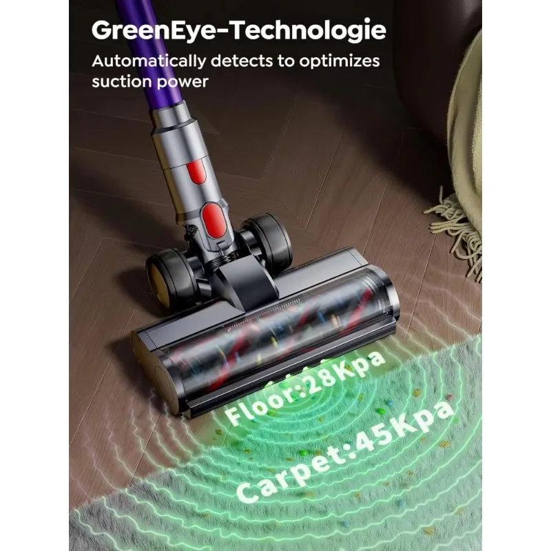 Cordless Vacuum Cleaner, 550W 45KPA 60 Mins Runtime Vacuum Cleaners for Home, Stick Vacuum with Self-Standing, Wall Mount Chargi