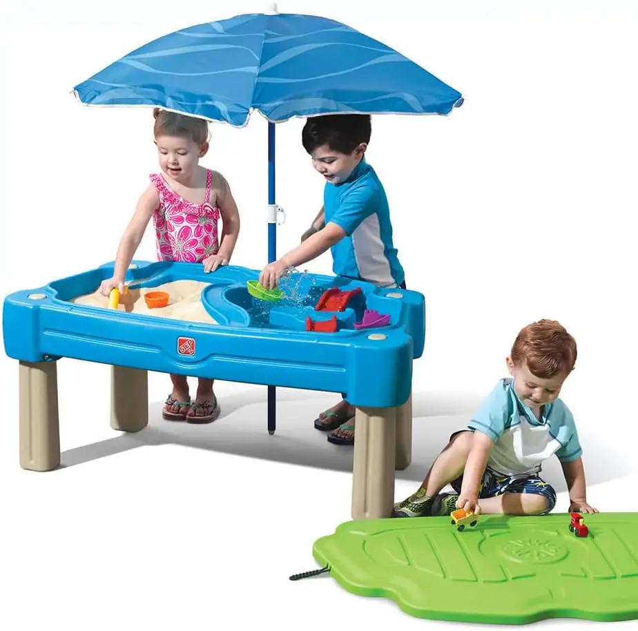 Cascading Cove Sand and Water Table, Kids Activity Sensory Playset, Comes with Umbrella, Summer Outdoor Toys, 7 Piece Toy Access