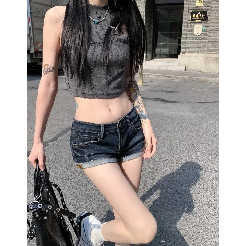 المرأة منخفضة الارتفاع مطاطا ضيق كرة لولبية الدنيم السراويل الصيف جديد حار فتاة الشارع عادية الورك التفاف مثير البسيطة السراويل الإناث