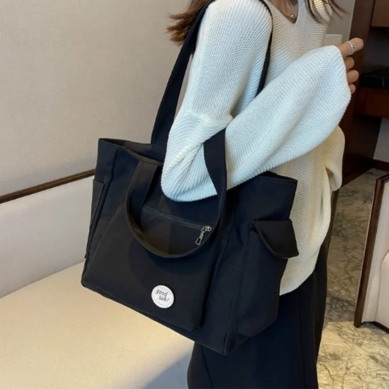 

Холщовая женская сумка через плечо, большая вместительная большая внешняя сумка на молнии, повседневная универсальная женская сумка для покупок