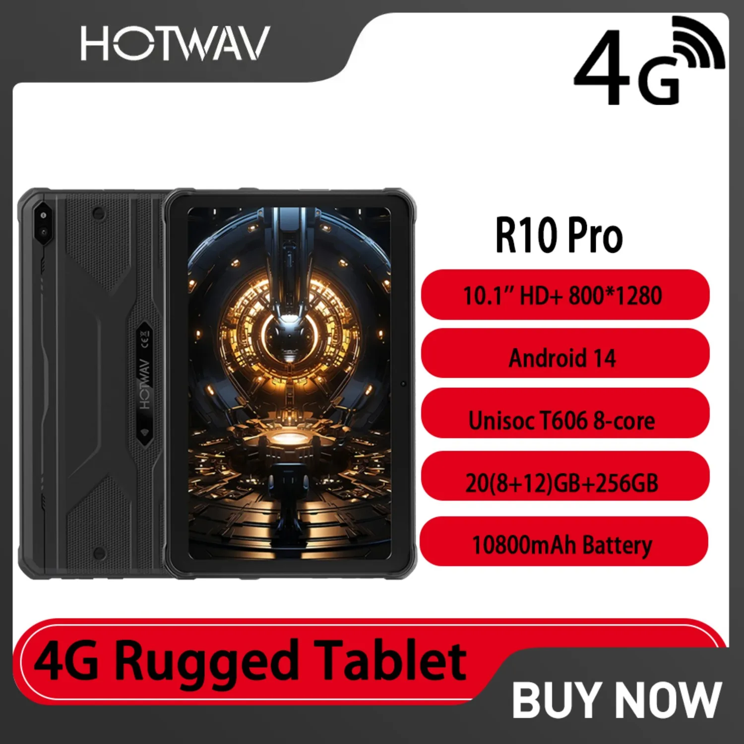 Global HOTWAV R10 Pro 4G Rugged Tablet 10.1Inch HD Android14 8GB+256GB Tablets PC 10800mAh Battery 5MP+13MP OTG Pad Glonass GPS
