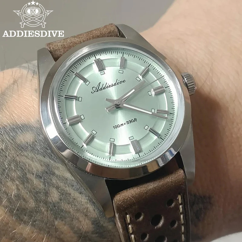 

ADDIESDIVE AD2515 Мужские кварцевые часы VH31 Sweep Second из нержавеющей стали 316L с синим люмовым циферблатом, минеральное стекло, водонепроницаемое 100 м