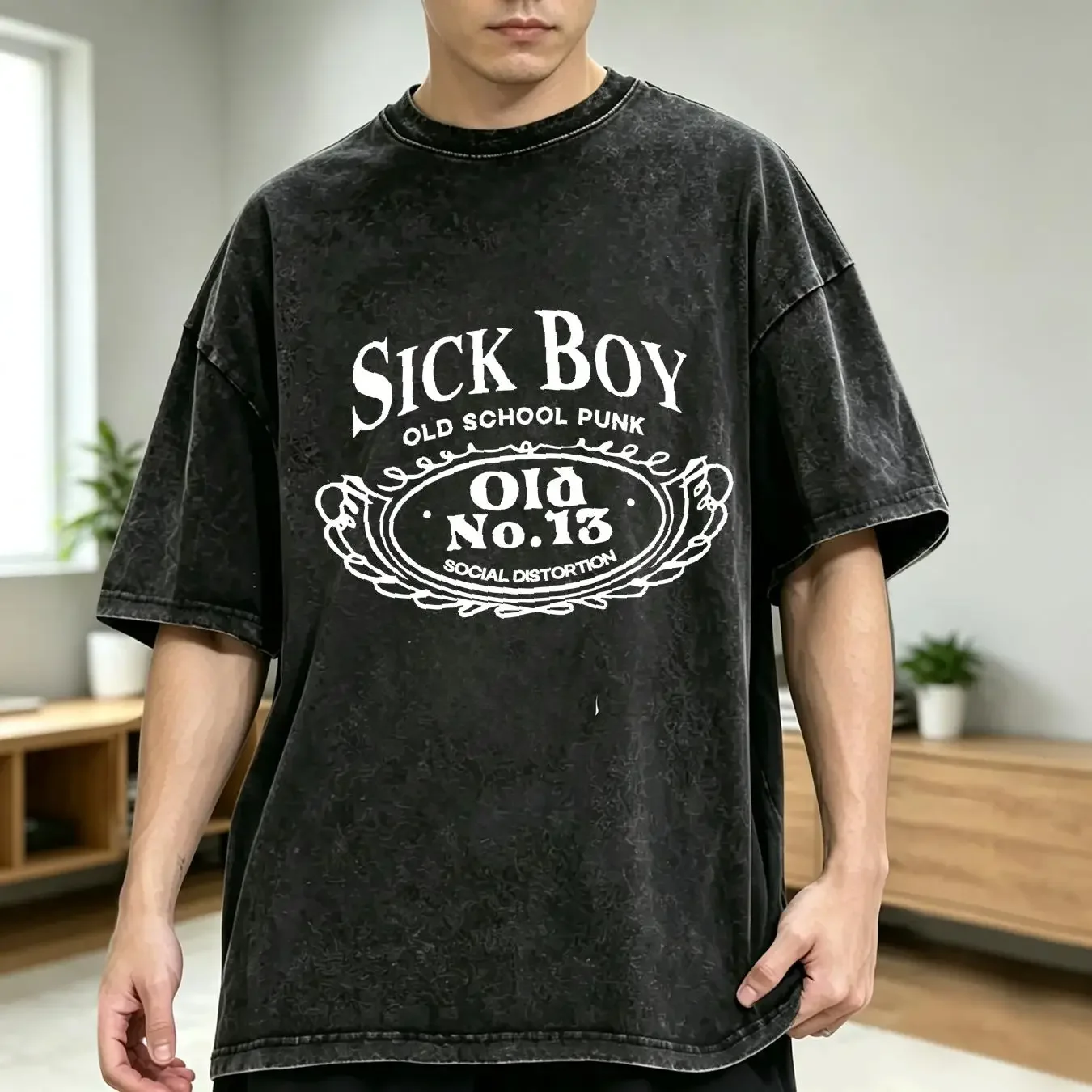 washed T Shirt SOCIAL DISTORTION Sick Boy old school punk Thrash rock band vintage Washed fashion Stylish Comfortable Slightly