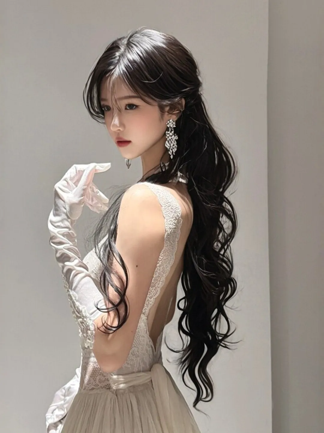 

Elegant Lace Splice Slimming Belted Halter Dress Beachwear Summer Cotton Gentle Style High Waist Midi Dress for Women