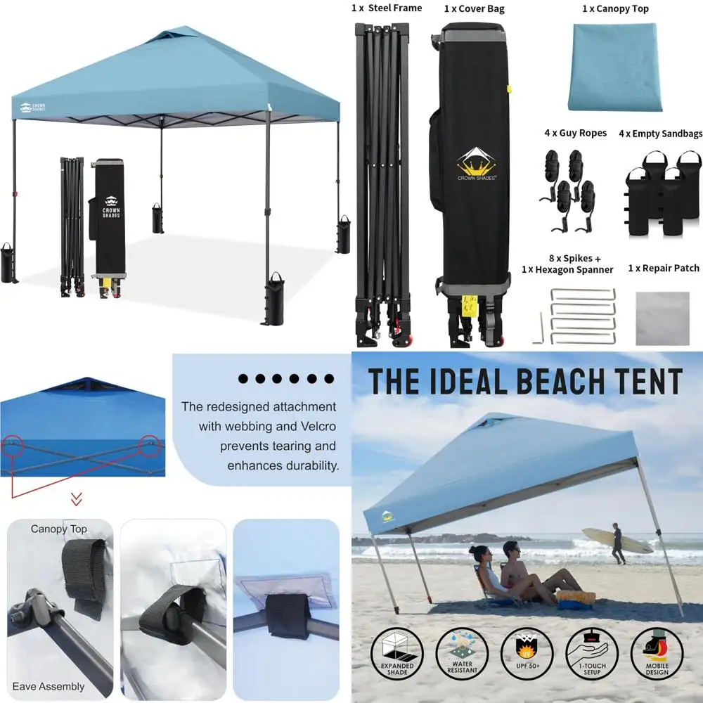 

Instant Pop Up Canopy Tent 10x10 - One Push Setup Outdoor Beach Tent with Carry Bag, 8 Stak Support