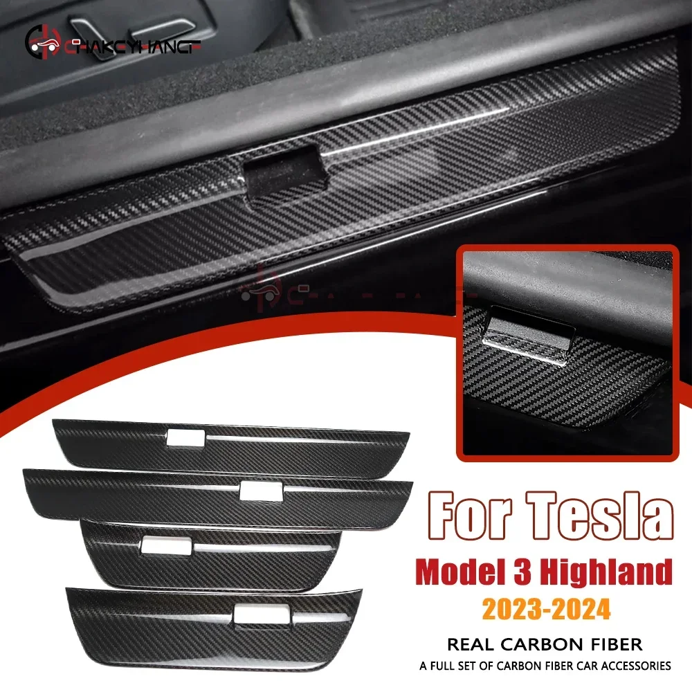 

Для Tesla Model 3 2023-2024 Highland, дверные педали из углеродного волокна, передние и задние пороги, дверные пороги, аксессуары для салона автомобиля